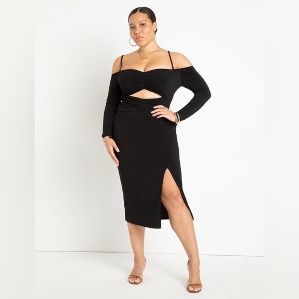 Eloquii Knit Dress With Cutout Bodice in Black 16 NWT